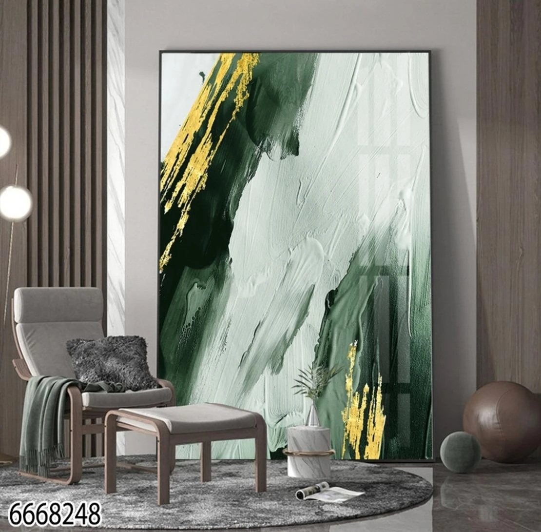 תמונת קנבס גודל 70X100 אבסטרקטית לתלייה לאורך או לרוחב בגווני ירוק לבן וזהב בהדפסה על קנבס כותנה לתלייה בסלון או בכניסה לבית דגם 6668248