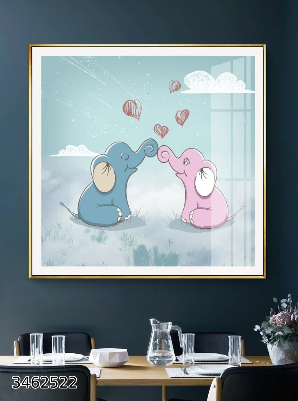 אהבת הפילים - תמונה לחדר ילדים בסגנון נורדי דגם 3462522