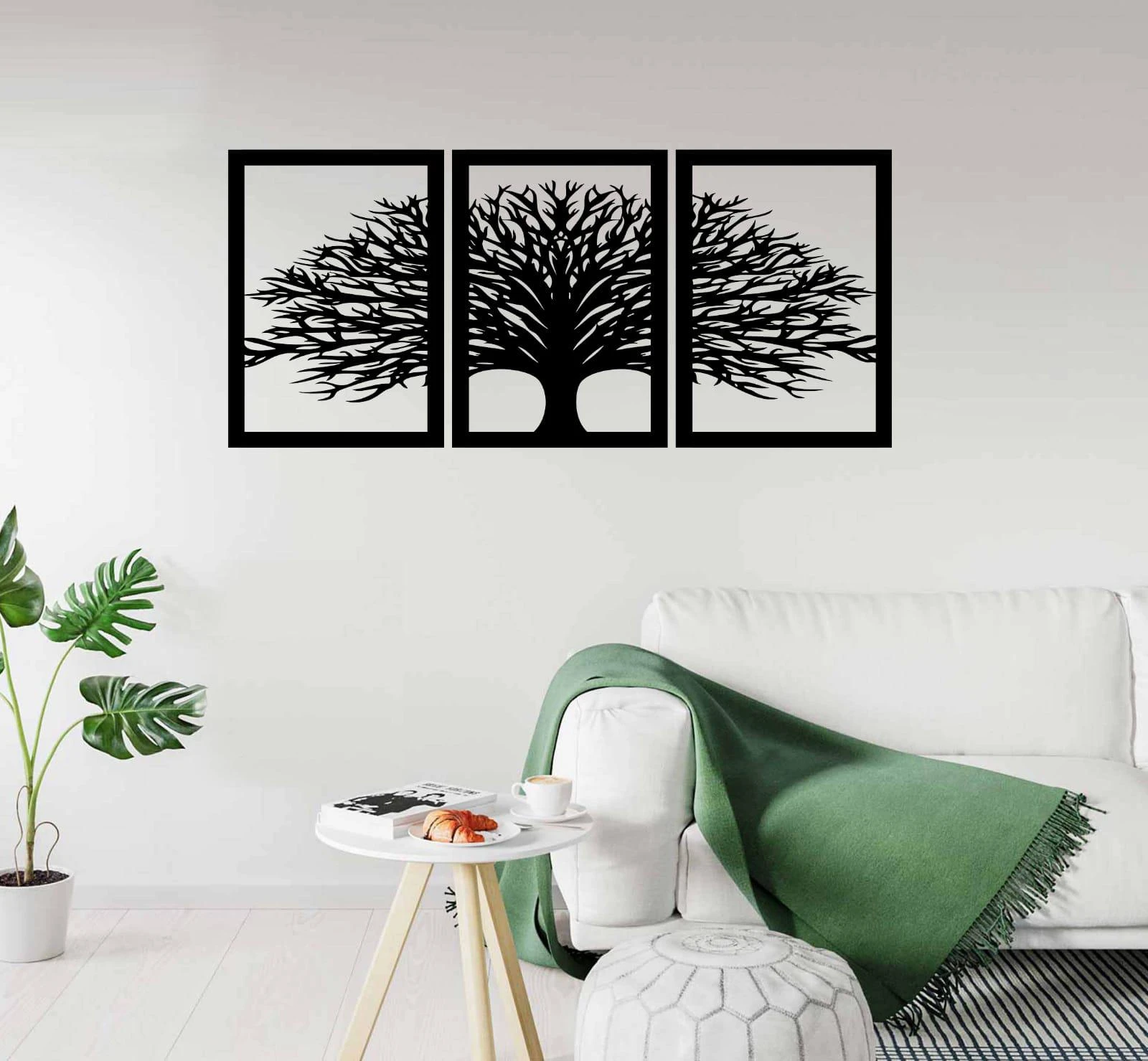 התמונה המיוחדת: עץ החיים עכשיו בתמונת עץ בחיתוך לייזר סט שלוש תמונות לסלון לפינת אוכל דגם m125