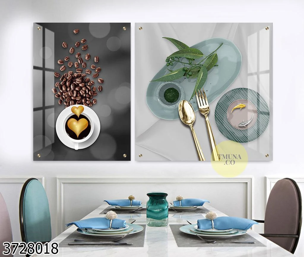 סט אווירה 'כלי מטבח' זוג תמונות זכוכית יוקרתיות למטבח או פינת אוכל דגם 3728018