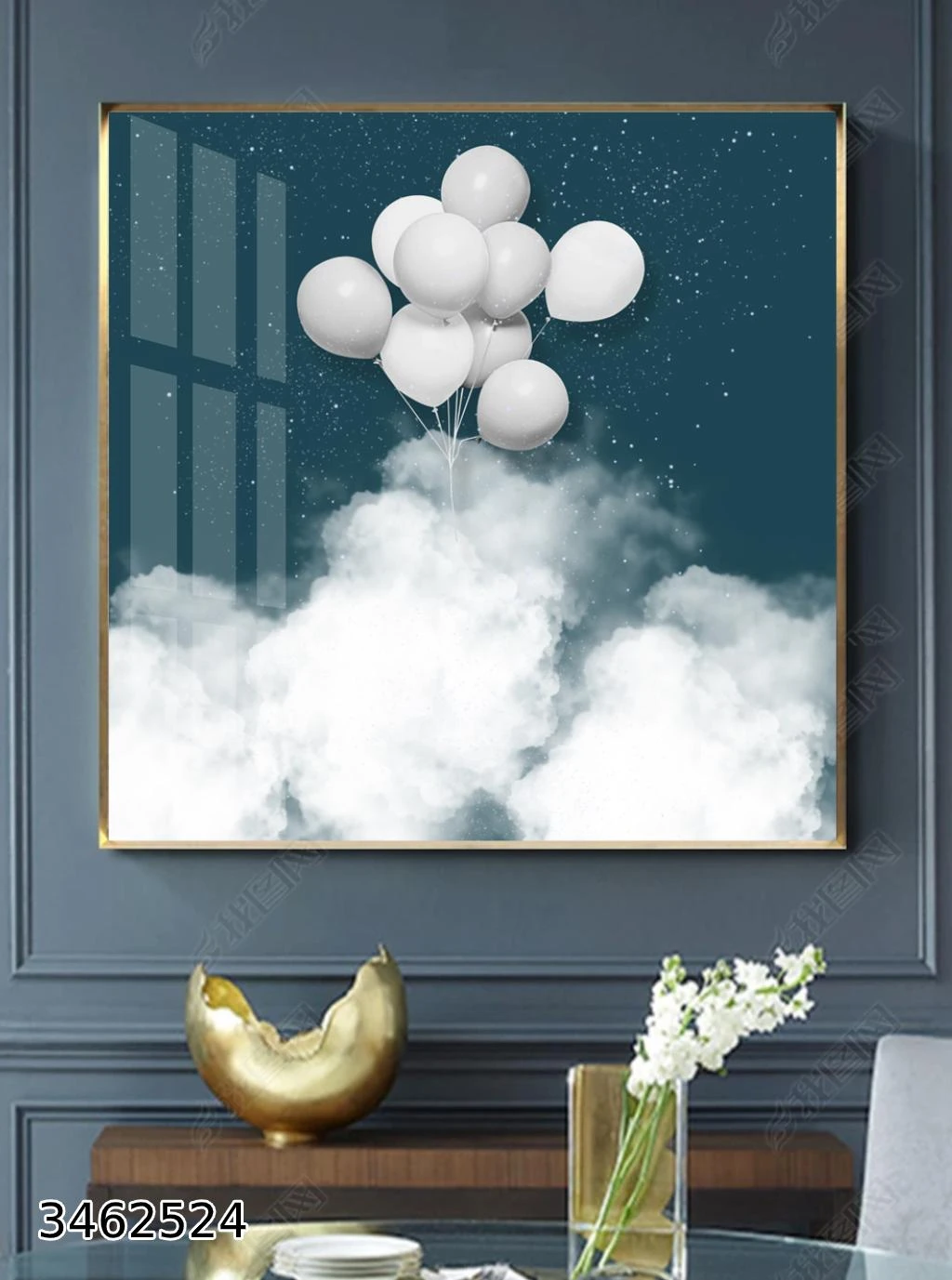 בלונים בעננים תמונה אבסטרקטית לחדר ילדים דגם 3462524