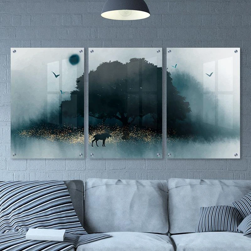 פוקט לפנות בוקר - סט תמונות זכוכית מעוצבות בגווני אפור לסלון למשרד דגם 135120