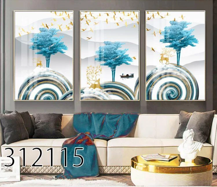 אבני חן - סט 3 תמונות קנבס יפות לסלון בגווני טורקיז מק"ט 312115