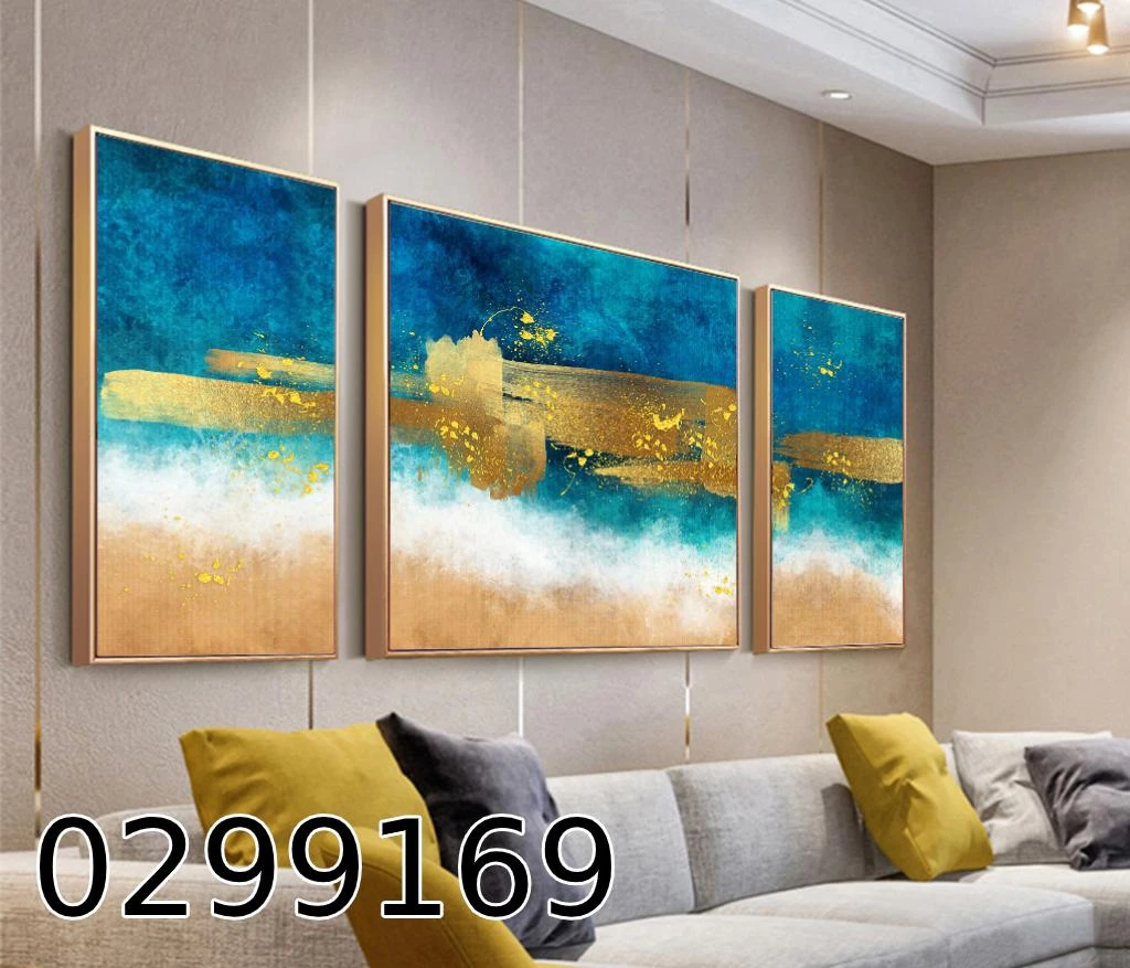 ציור אבסטרקטי סט 3 תמונות נוף ציורי של חוף לקיר מק"ט 0299169