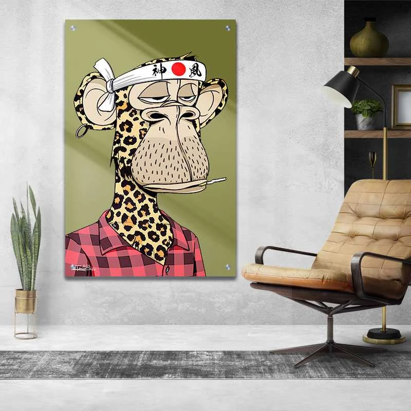 קוף נמר יפני תמונת זכוכית למשרד בגווני זהב, חום, שחור הדפסה על זכוכית בעלי חיים - דגם alvtm46p2735