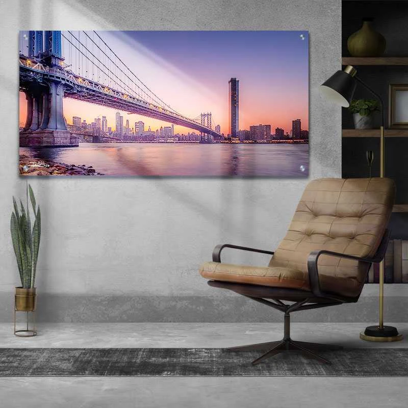 תמונת נוף ניו יורק זכוכית למשרד הגשר המפורסם הדפסה על זכוכית ערים - דגם alvtm46p2725