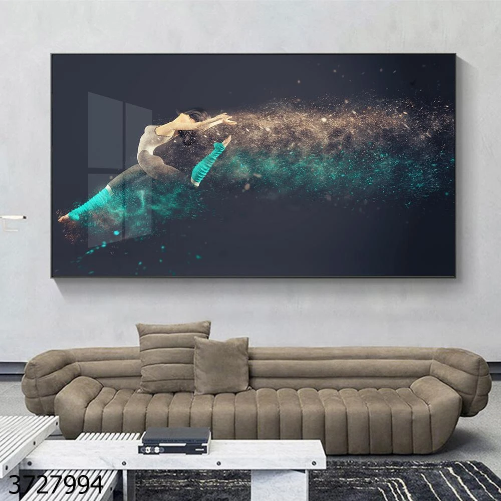תמונה של רקדנית ריקוד בלט עם כתמי צבע תמונת קנבס בסגנון מינימליסטי לחדר שינה דגם 3727994
