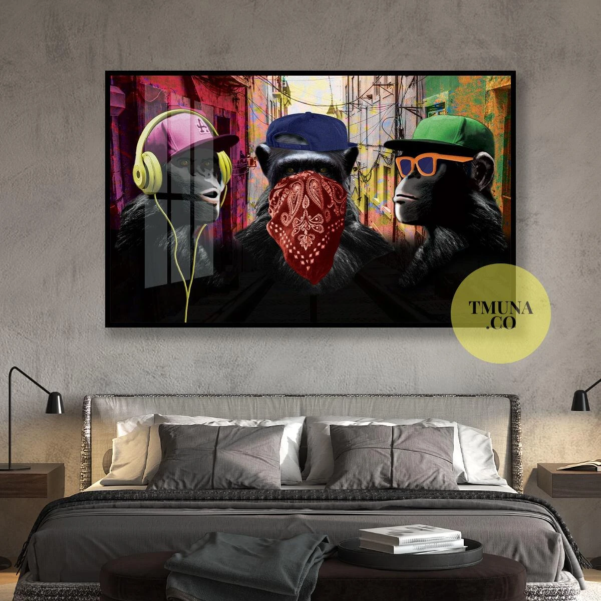 שלושת הקופים בפאבלה - הדפס גרפיטי מגניב לתלייה במשרד או בחדר שינה דגם 134903