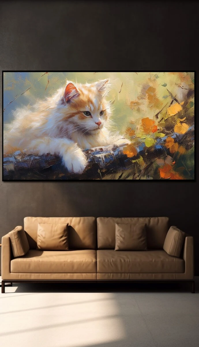 תמונת זכוכית לפינת אוכל חתול חלומי הדפסת ציור על זכוכית בעלי חיים - דגם 32481827