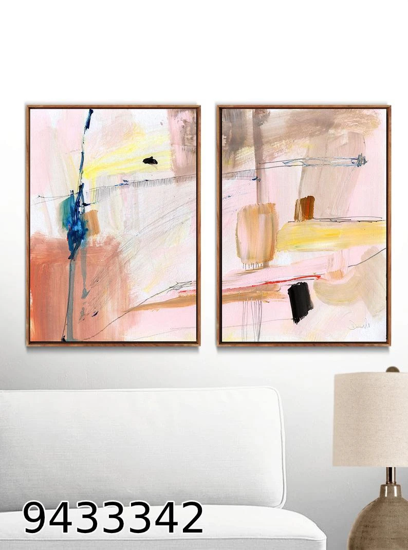 תמונות צבעוניות - סט תמונות ממוסגרות אבסטרקט לסלון מק"ט 9433342