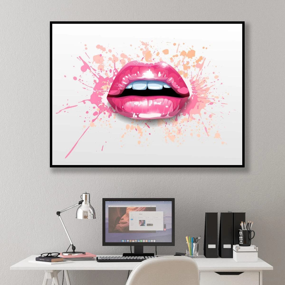 תמונה של שפתיים והתזות על זכוכית או קנבס לחדר שינה או חדר נוער דגם 3728139
