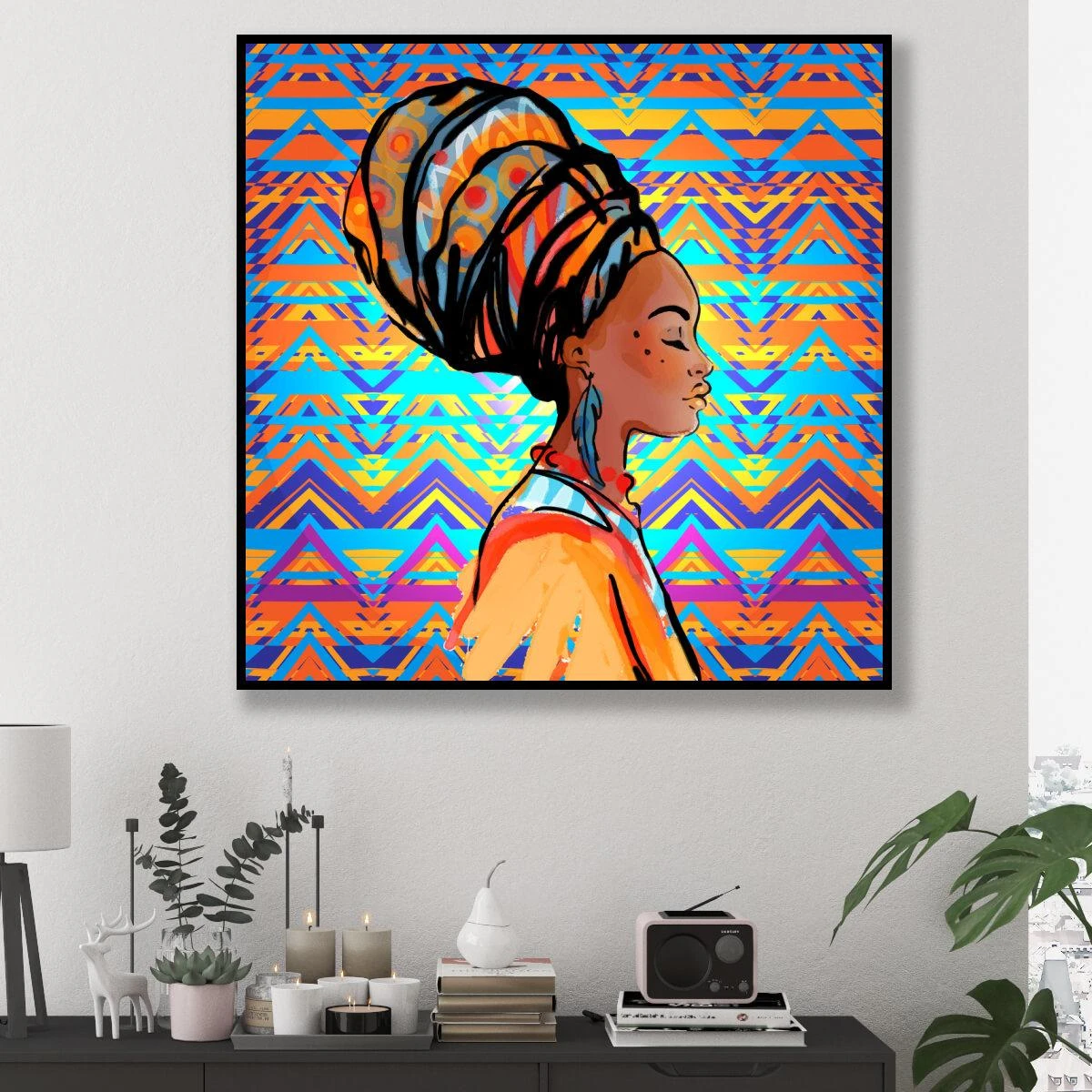 אפריקאית אותנטית - תמונות ציור צבעוניות על קנבס או זכוכית לסלון או למשרד דגם 3728171