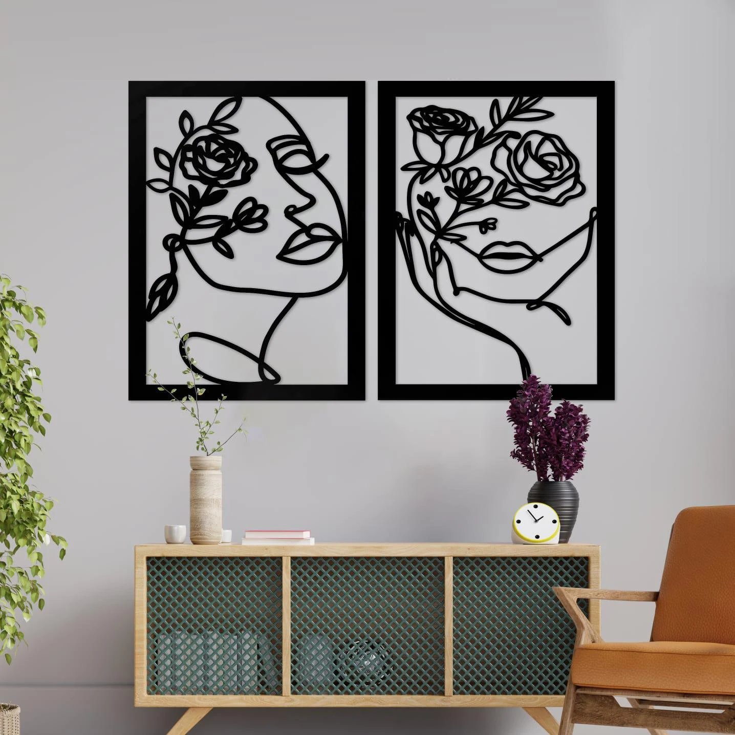 ראש אחר - תמונות לסלון לפינת אוכל מינימליסטיות פרחים תמונות חיתוץ בעץ דגם m143-m150