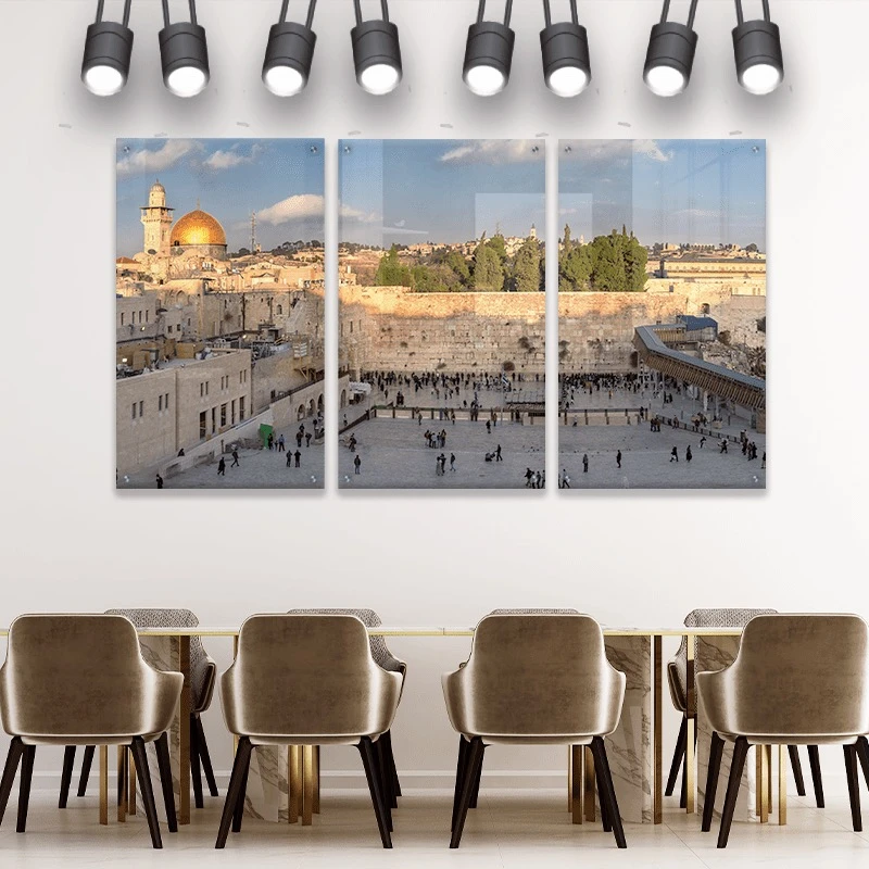 סט 3 תמונות זכוכית ירושלים של זהב ציור בסגנון טבע ונופים - דגם Gleotm23082208