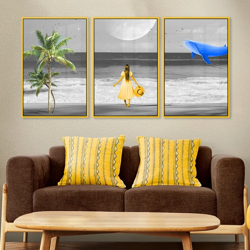 סט תמונות קנבס לסלון איילנד חלומי ציור בסגנון טבע ונופים - דגם 135198