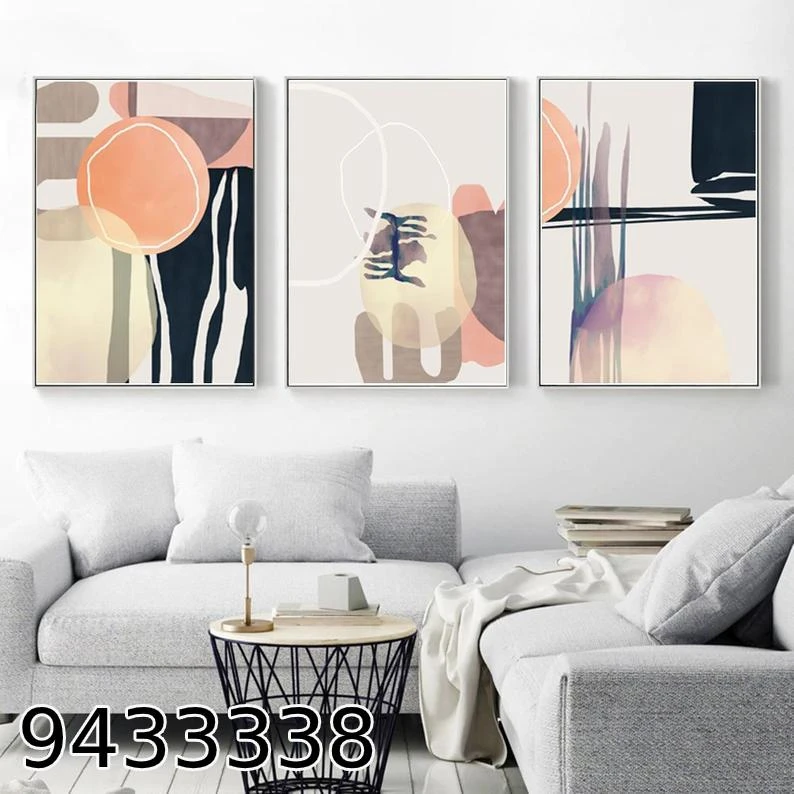 סט 3 ציורים על קנבס - ציורים אבסטרקטים לסלון מק"ט 9433338