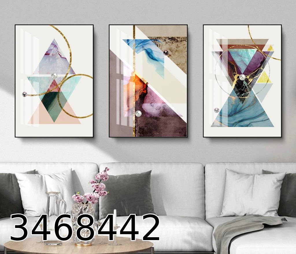 סט 3 תמונות קנבס אבסטרקט גיאמוטרי לסלון ללובי דגם 3468442