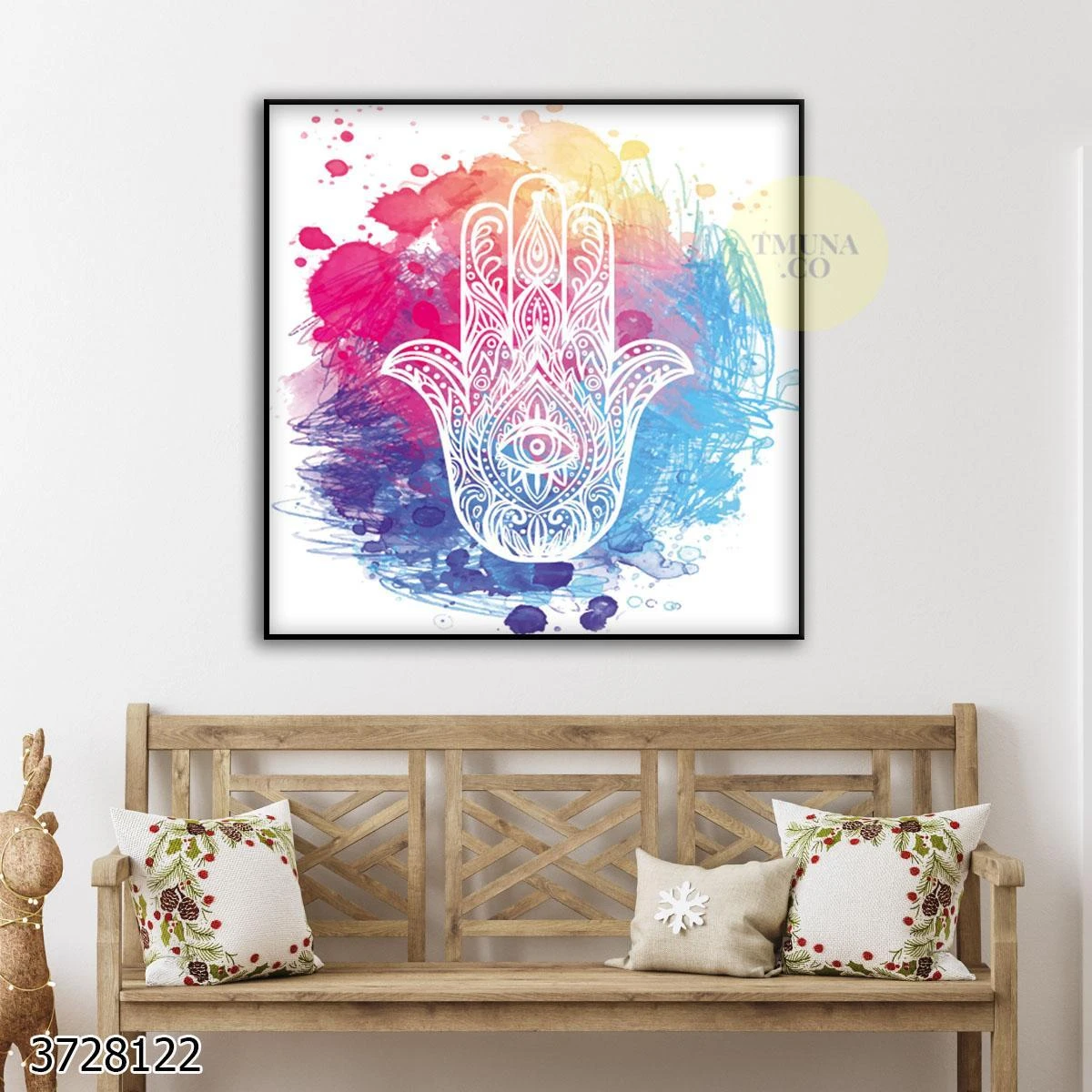 צבעוניות אותנטית - תמונה של חמסה על קנבס לכניסה לבית לסלון או לפינת אוכל דגם 3728122