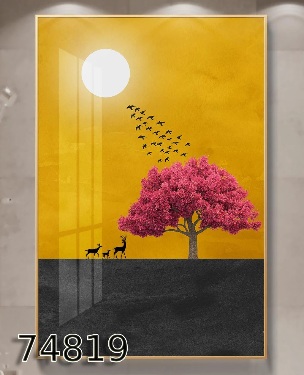 תמונות של נוף | תמונת זכוכית 'שביל האיילות' לתלייה בסלון דגם 74819