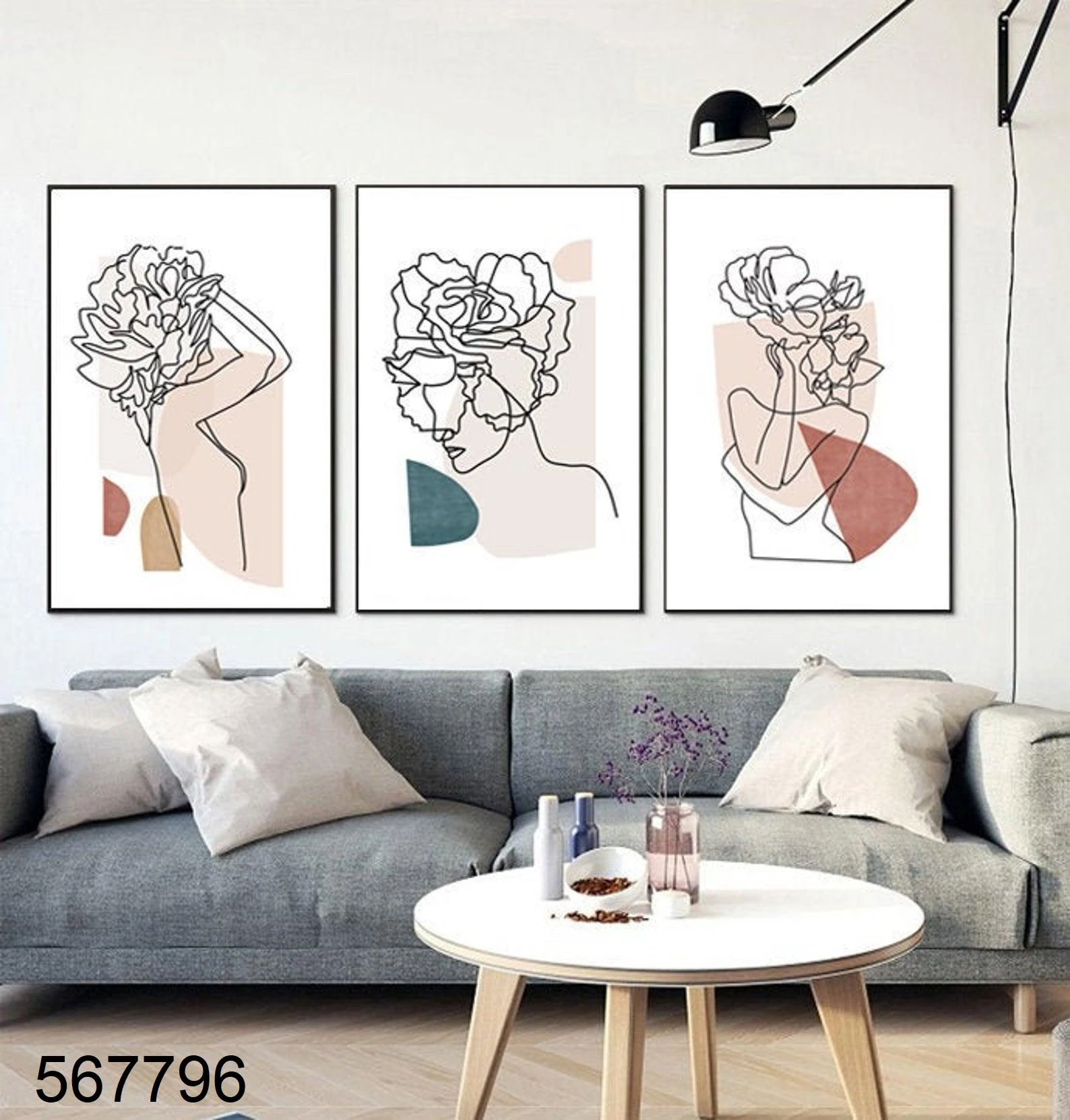 סט תמונות קו על קנבס מינימליסטיות לחדר שינה בחלקים מקט 567796