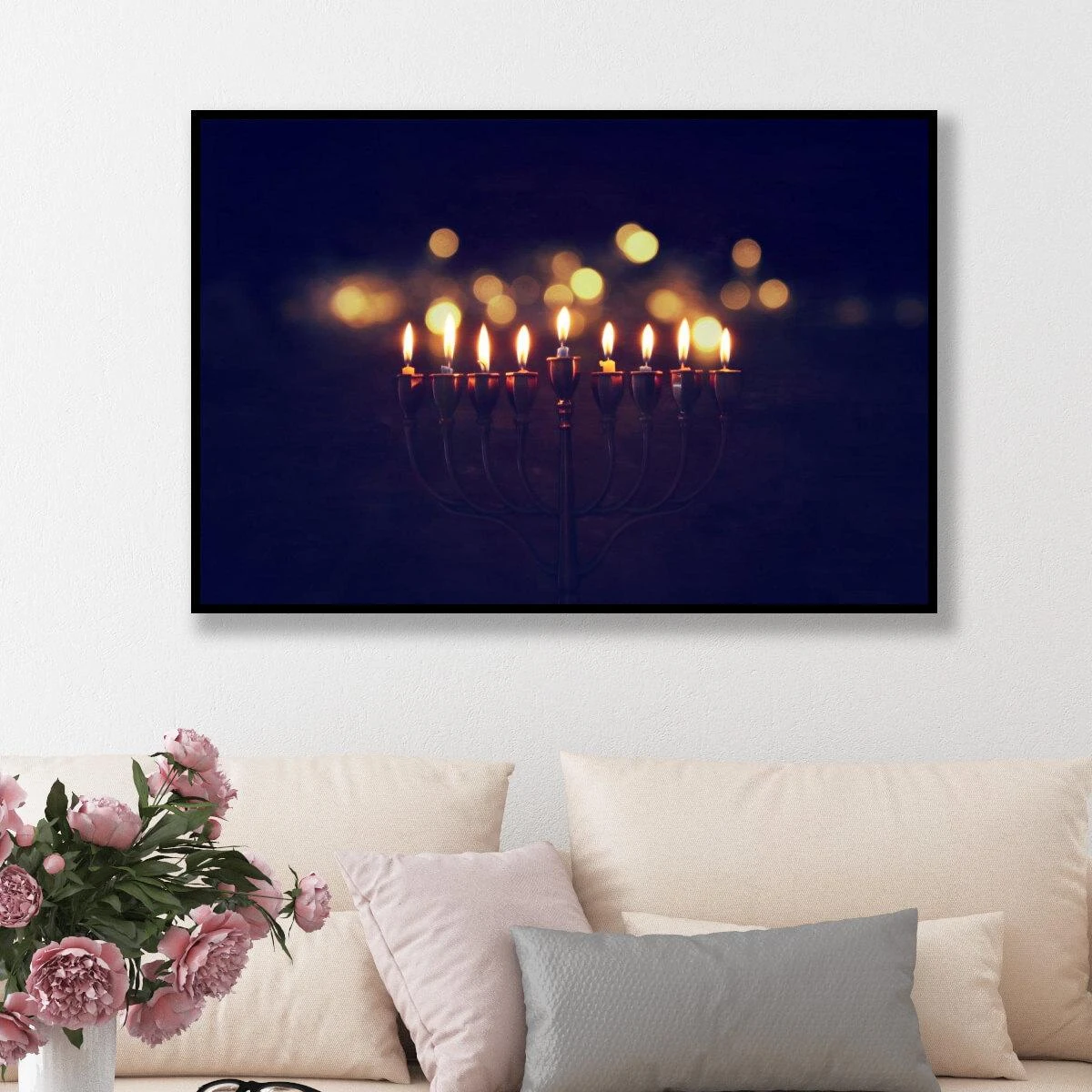 אורות הקודש #2 תמונה יהודית על זכוכית או קנבס לסלון דגם 3728207
