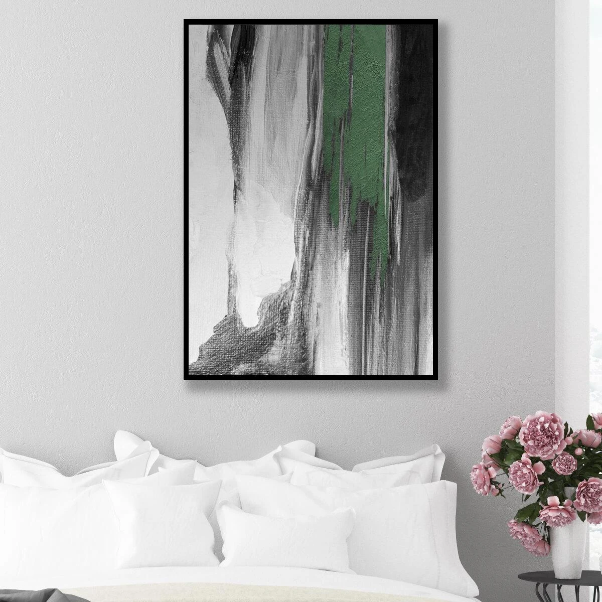 אבסטרקט ירוק שחור אפור - תמונת זכוכית או קנבס אומנותית לחדר שינה או לסלון דגם 3728556
