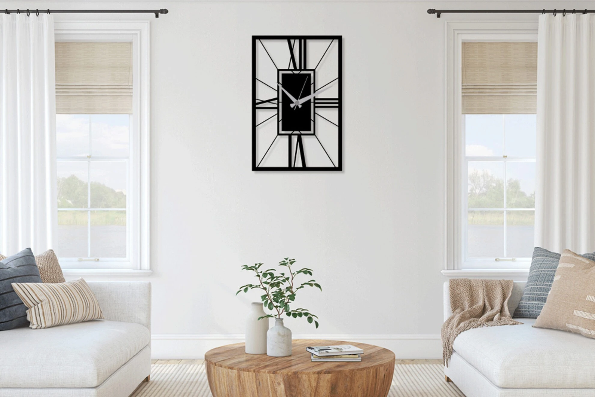 שעון קיר מתכת שעון מלבן Line Art דגם DS062460