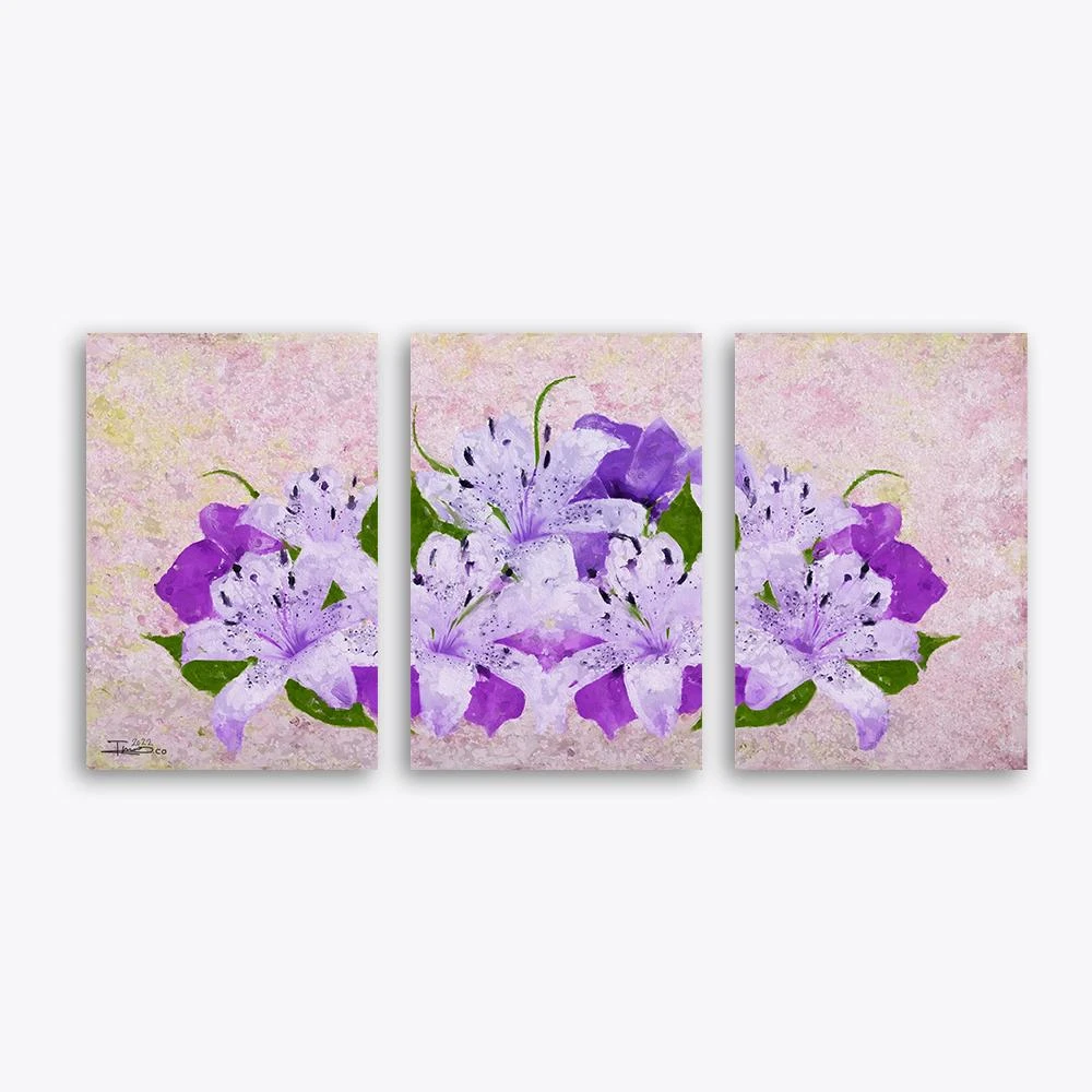 סט 3 תמונות קנבס לסלון זר קייצי תמונת קנבס בנושא פרחים ועלים, ציורים - דגם alvtm46p2431