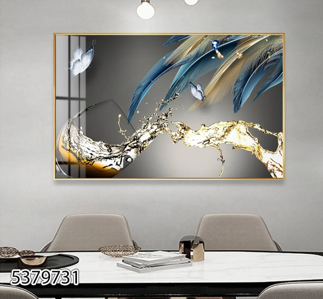 כוס ונוצות - תמונה לפינת אוכל על קנבס בסגנון מודרני סוריאליסטי דגם 5379731