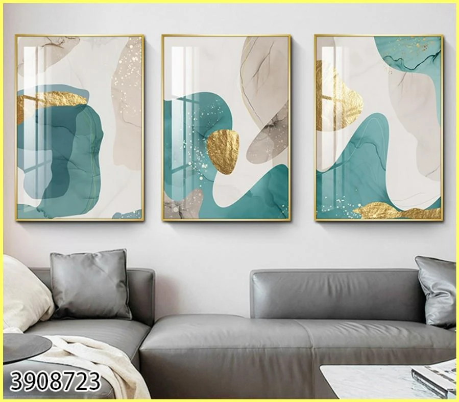 תמונות זכוכית אבסטרקתיות יוקרתיות צורות בטורקיז לתלייה בסלון במשרד או בלובי בניין דגם 3908723