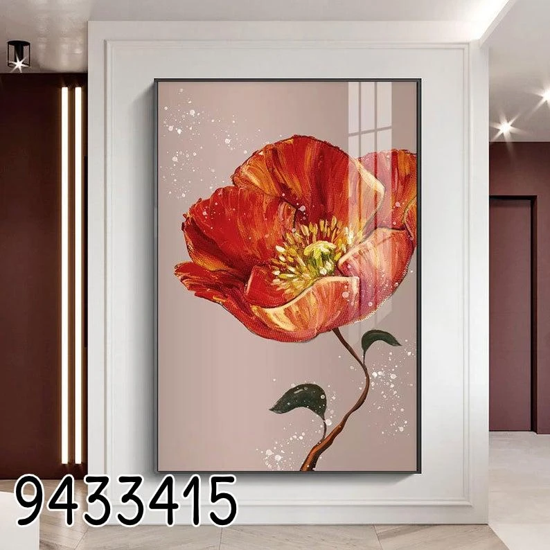 פרח בצבע אדום תמונת זכוכית לתלייה בכניסה לבית דגם 9433415