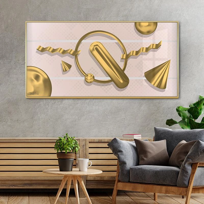 תמונת קנבס גאומטרית לרוחב חנוט ופרמידה באפקט תלת מימד לתלייה בסלון בקלינקה או בפינת אוכל דגם 135362