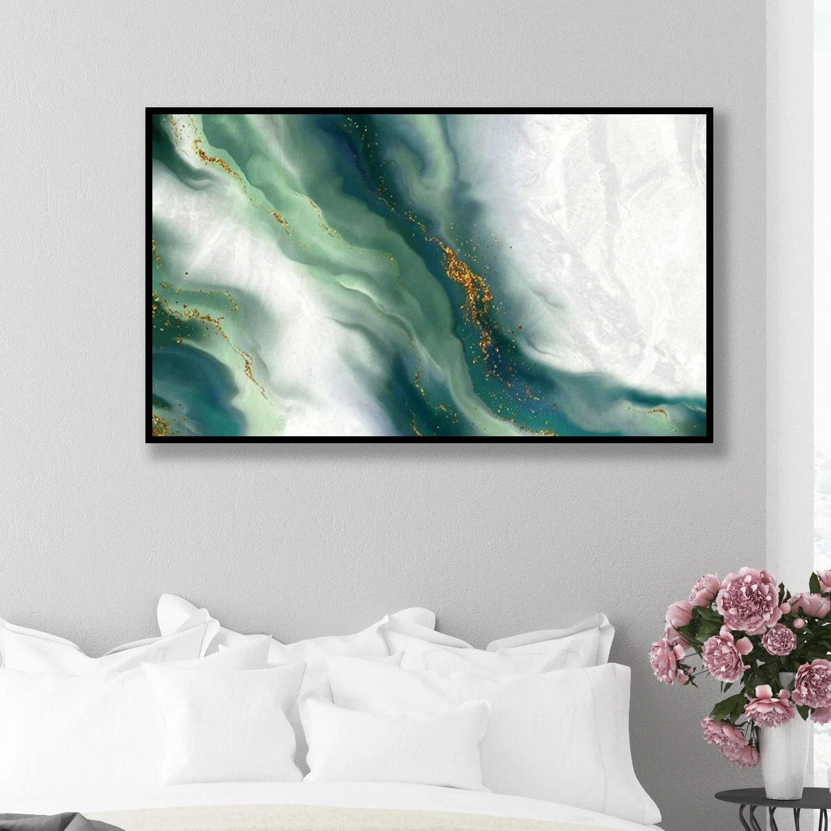 אבסטרקט טורקיז ירוק - תמונת קנבס או זכוכית לסלון או לחדר שינה דגם 3728435