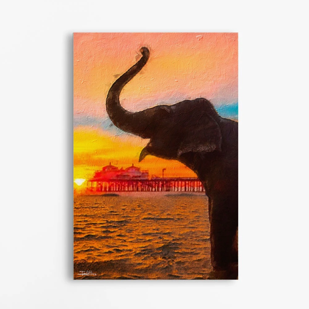 תמונה בצבע שחור לפינת אוכל פיל על הים ציור בסגנון בעלי חיים - דגם alvtm46p2286