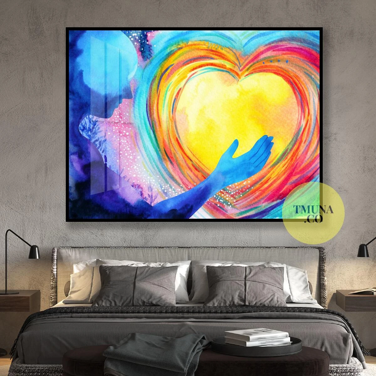 ציור יפה של אהבת חינם  בצבעי כחול, תכלת, צהוב לתלייה במשרדים או חדרי שינה דגם 3728656