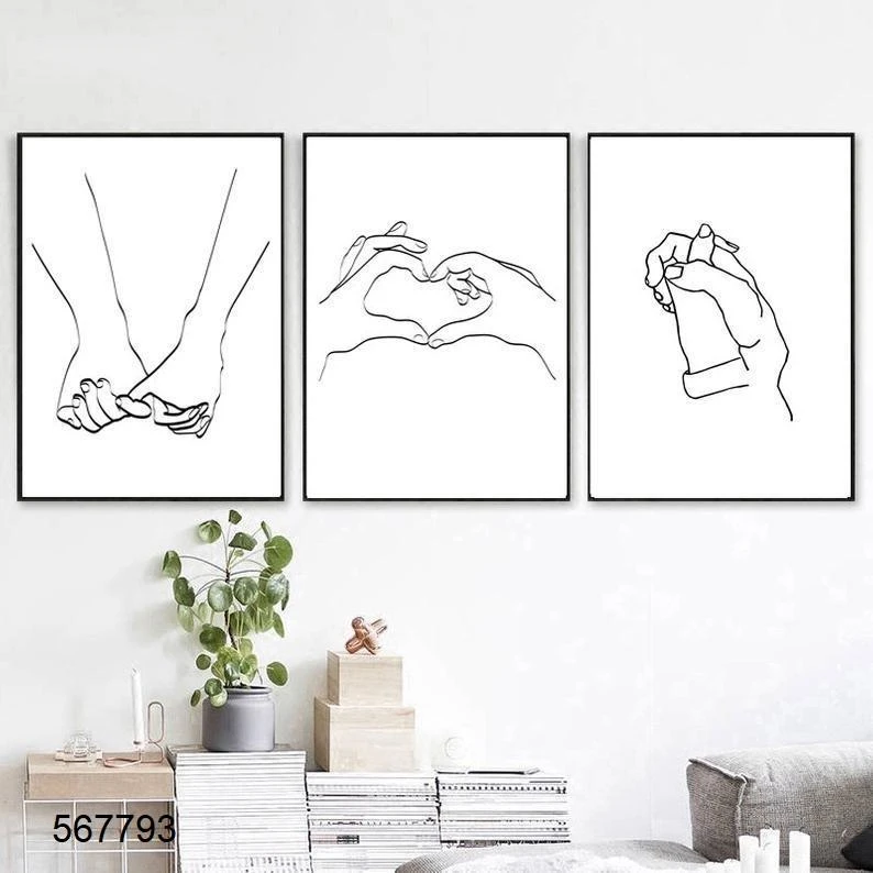 סט 3 תמונות קו על קנבס מינימליסטיות לחדר שינה מקט 567793