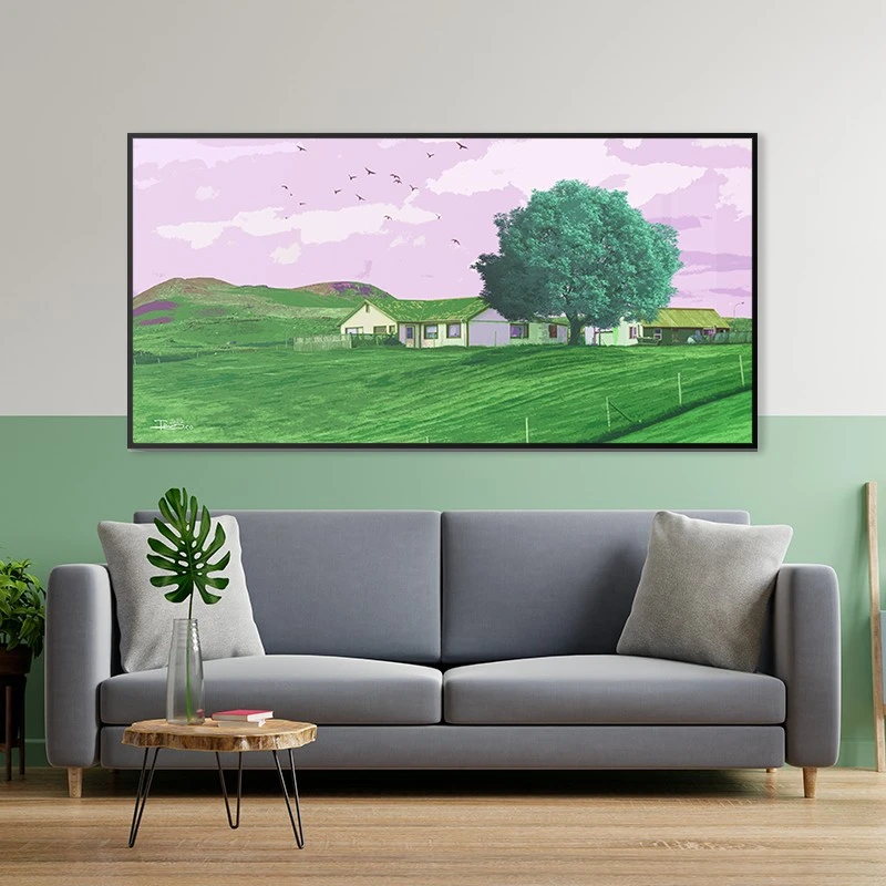 תמונה אופקית כפרית נוף ירוק למשרד תמונת קנבס רטרו - דגם 135417