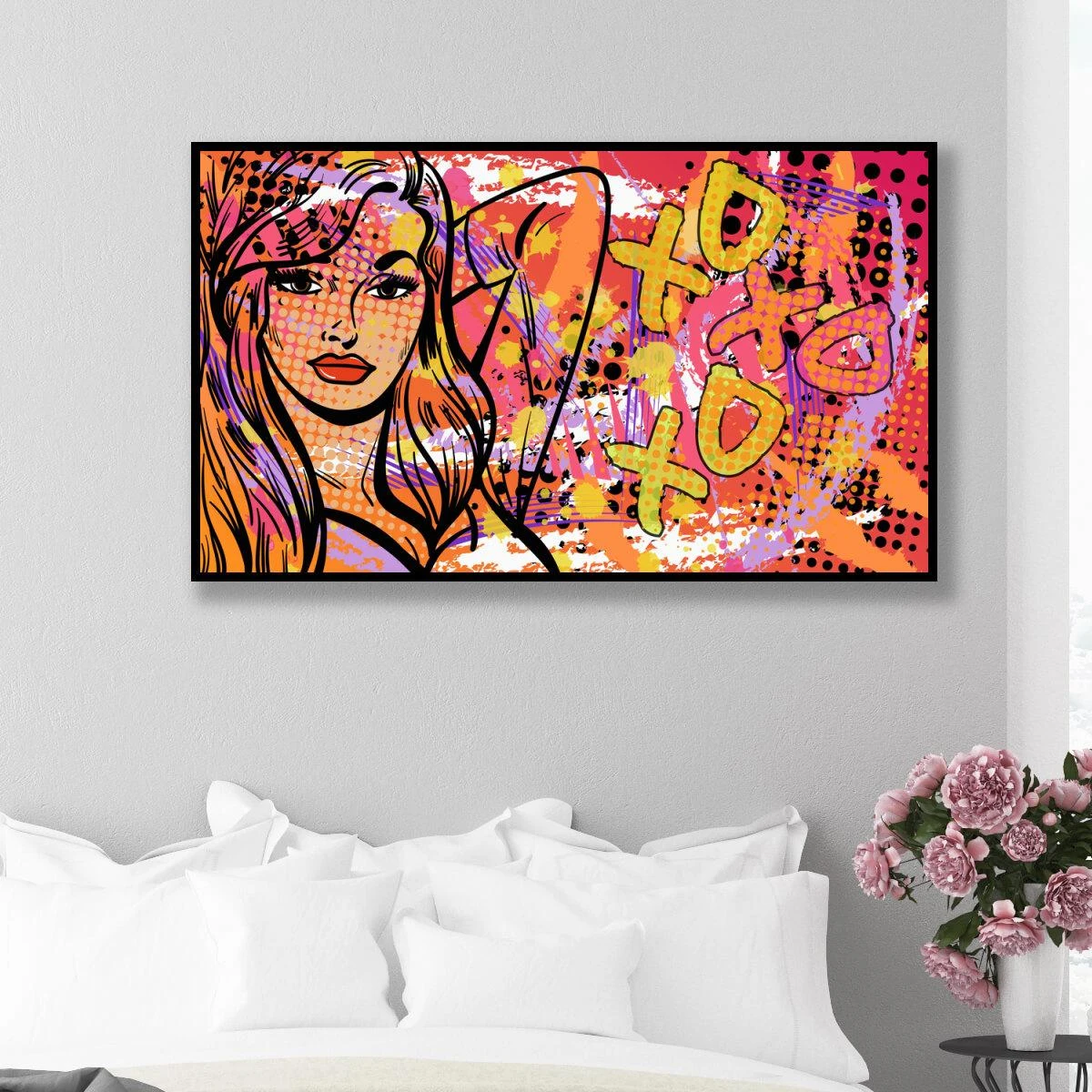 XOXO ציור של אישה על קנבס או זכוכית תמונות מגניבות בסגנון פופ ארט לחדר שינה נוער דגם 3728166