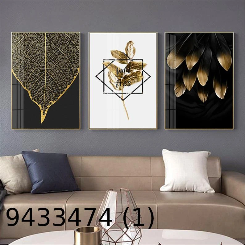 סט טריפל גולדן ליפ תמונות קיר מותאמת לסלון דגם 9433474 (1)