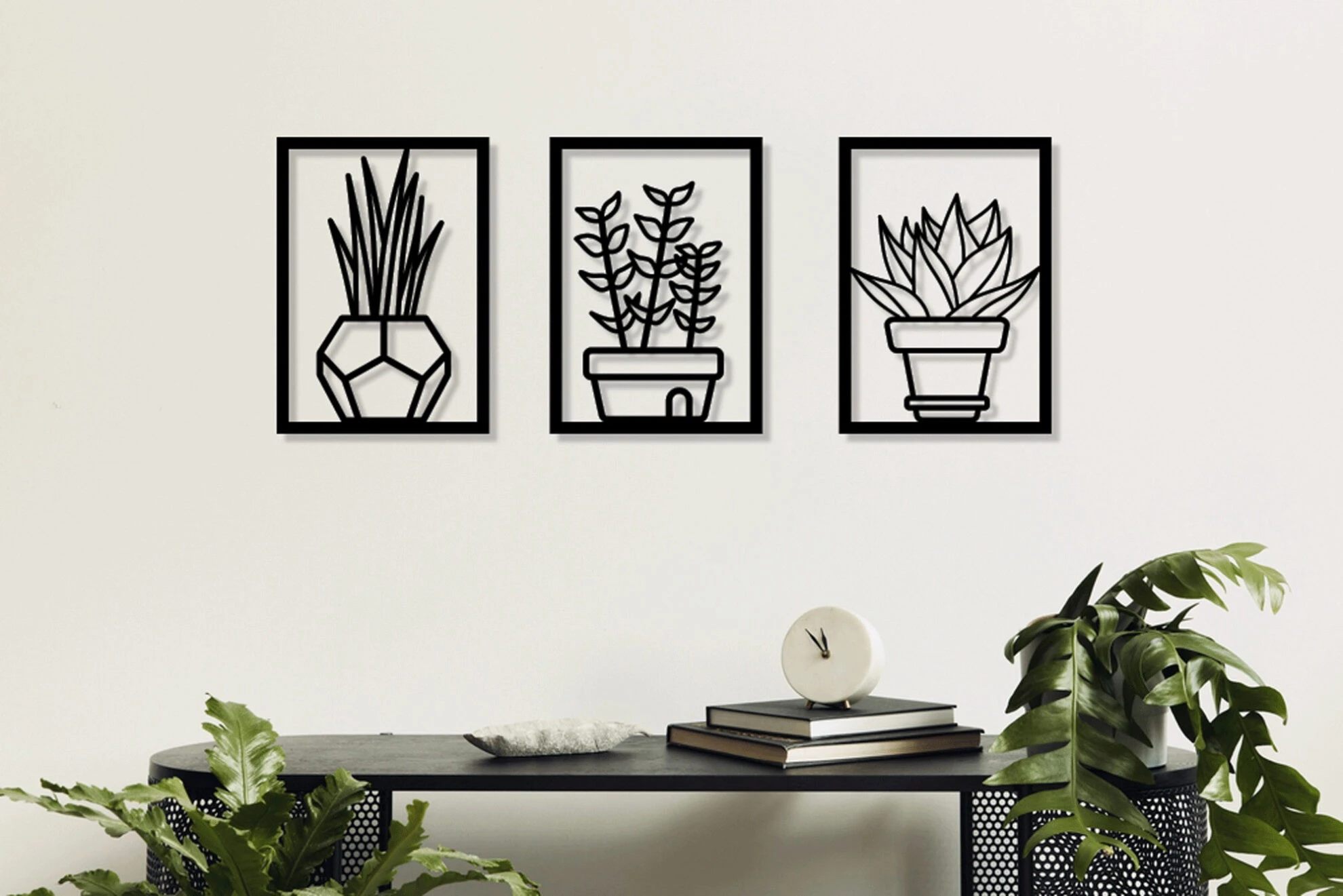 תמונות מתכת צמחים בעציץ פרחים ועלים דגם DS062404