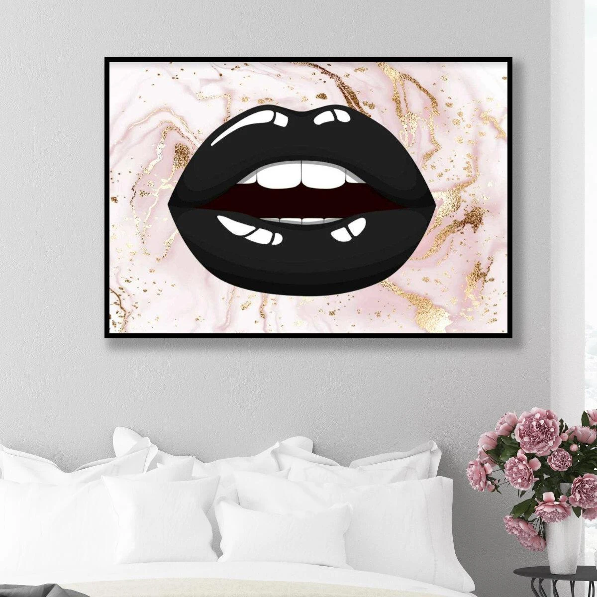 שפתיים על רקע שיש אבסטרקט זוהר תמונות אופנה לקליניקה או לחדר שינה דגם DL-377946