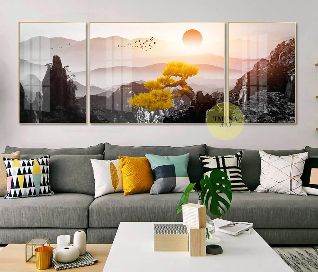 סט 3 תמונות של נוף עצים ושמש מספר 2# לסלון או לפינת אוכל דגם 3728518