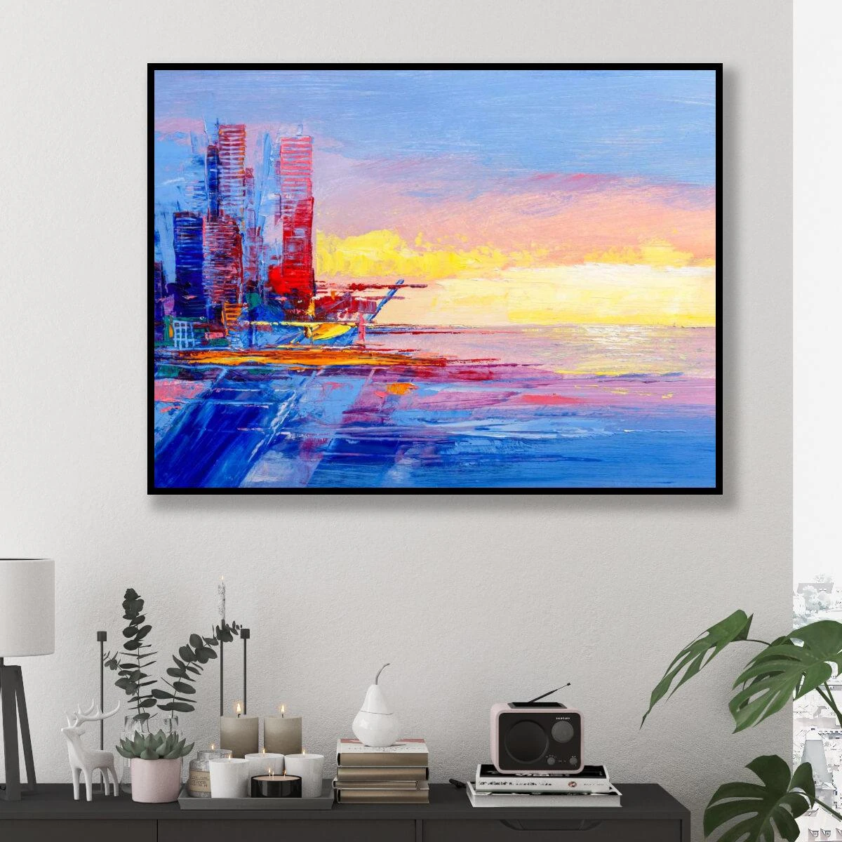 ציורים מגניבים | תל אביב - נוף של ים בTLV על רקע שקיעה לסלון או למשרד דגם 3728382