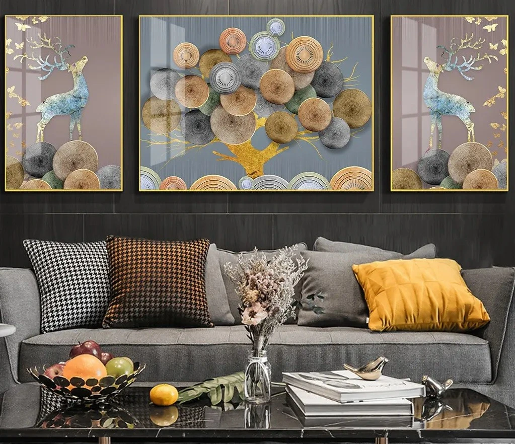 סט 3 תמונות קנבס של חיות לפינת אוכל איילים עיצוב מיוחד בעלי חיים לסלון - דגם 23799824