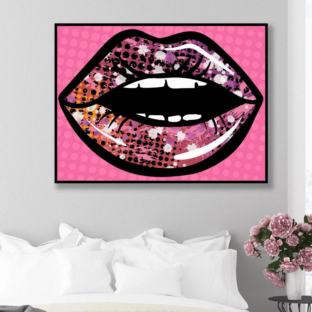 זוהר – תמונה שפתיים הדפסה על זכוכית או קנבס לחדר שינה בנות ונערות או חדרי אופנה דגם 3728167