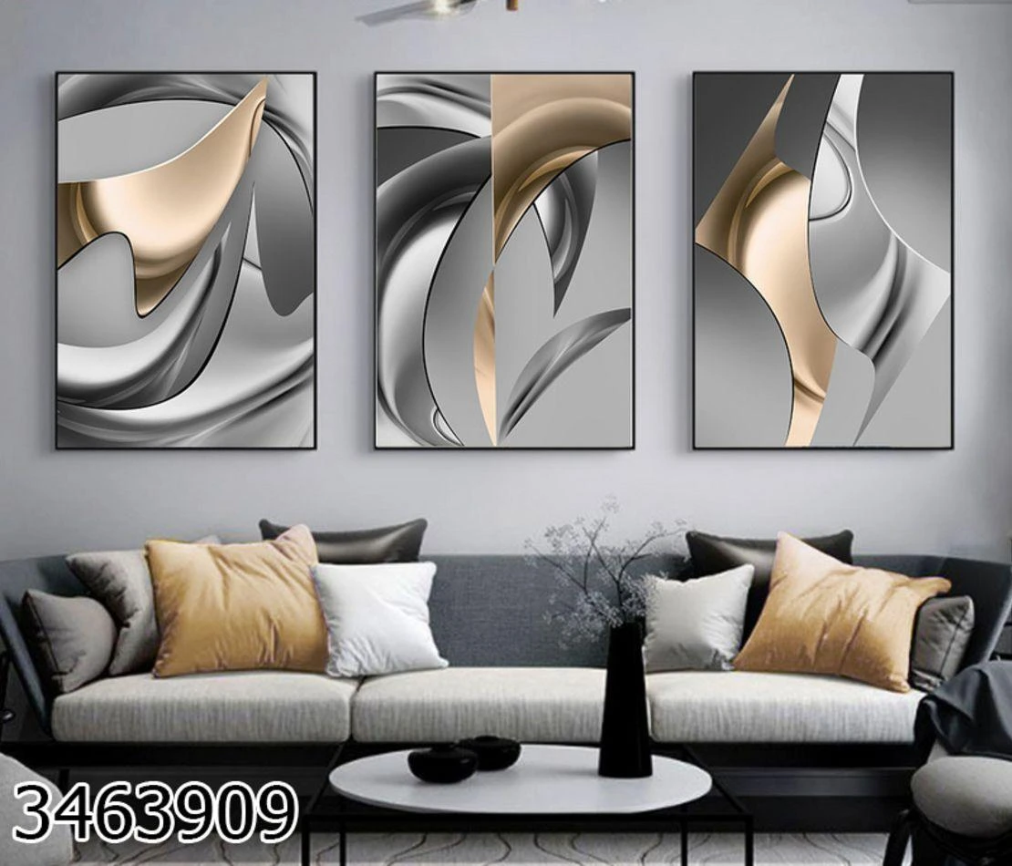 כסוף זהב - סט תמונות דקורטיביות לסלון מודרני הדפסה על קנבס דגם 3463909
