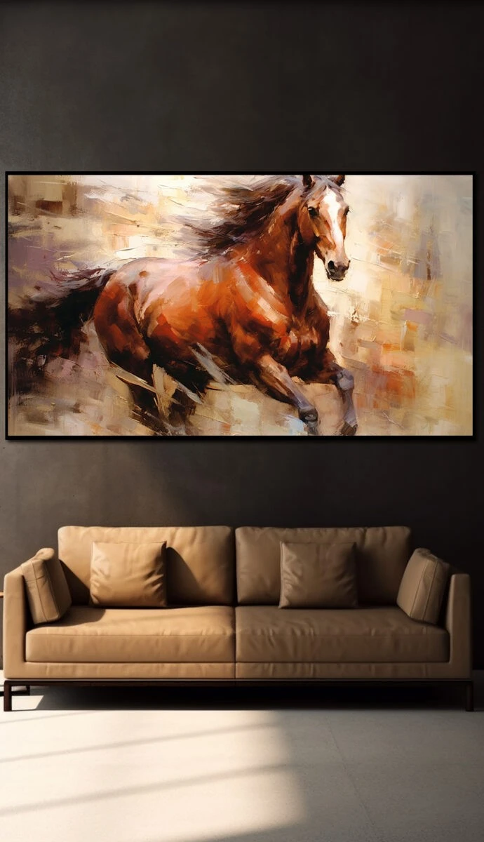 סוס מרוץ חום תמונת זכוכית או קנבס לחדר שינה ציור בצבעי חום, שחור, בז - דגם 32481435