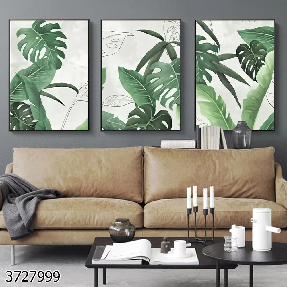 סט דקורטיבי בגווני ירוק 3 תמונות זכוכית לתלייה בסלון או לובי דגם 3727999