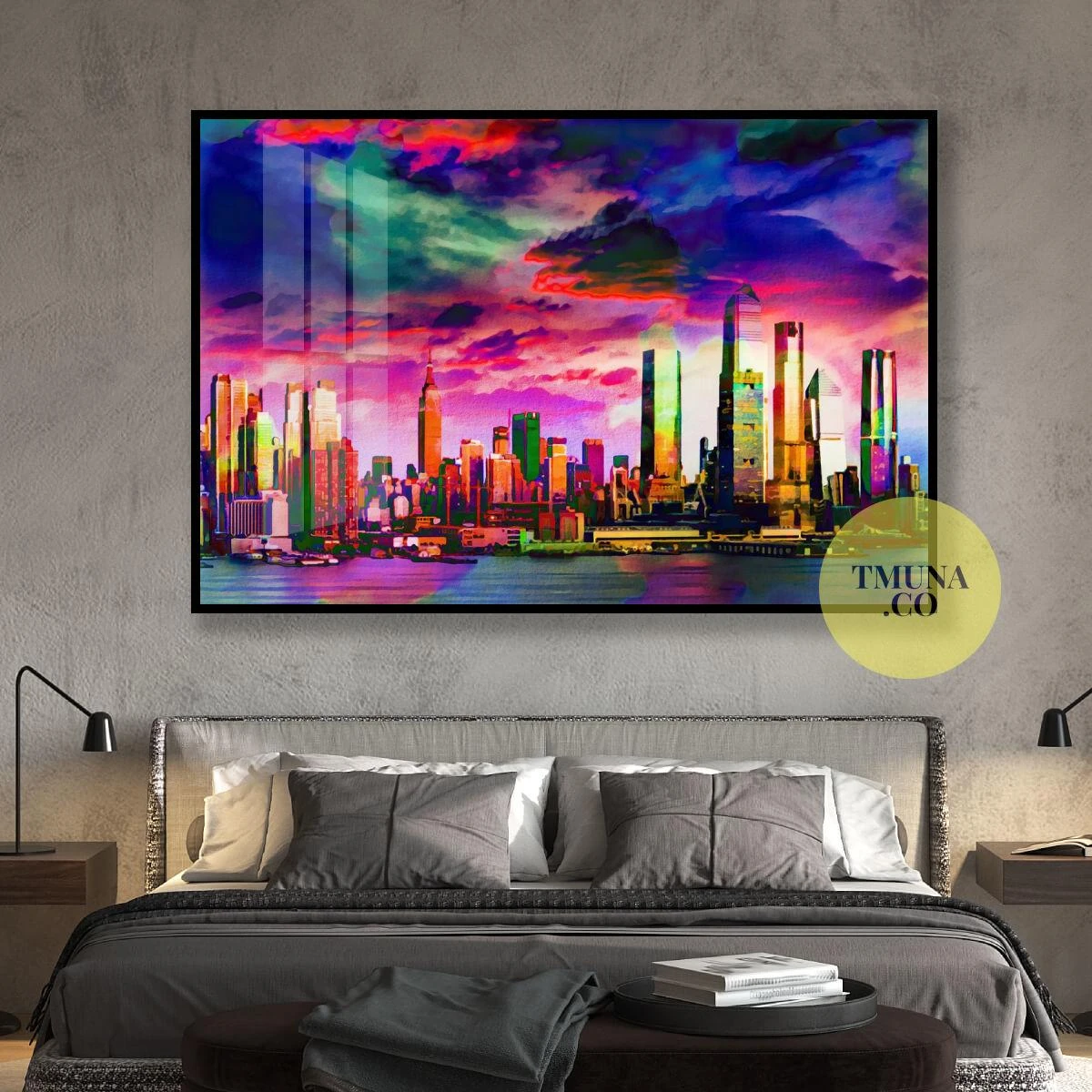 ציור מגניב וצבעוני של ניו יורק בצבעי מים הדפסה על קנבס או זכוכית דגם 3728640