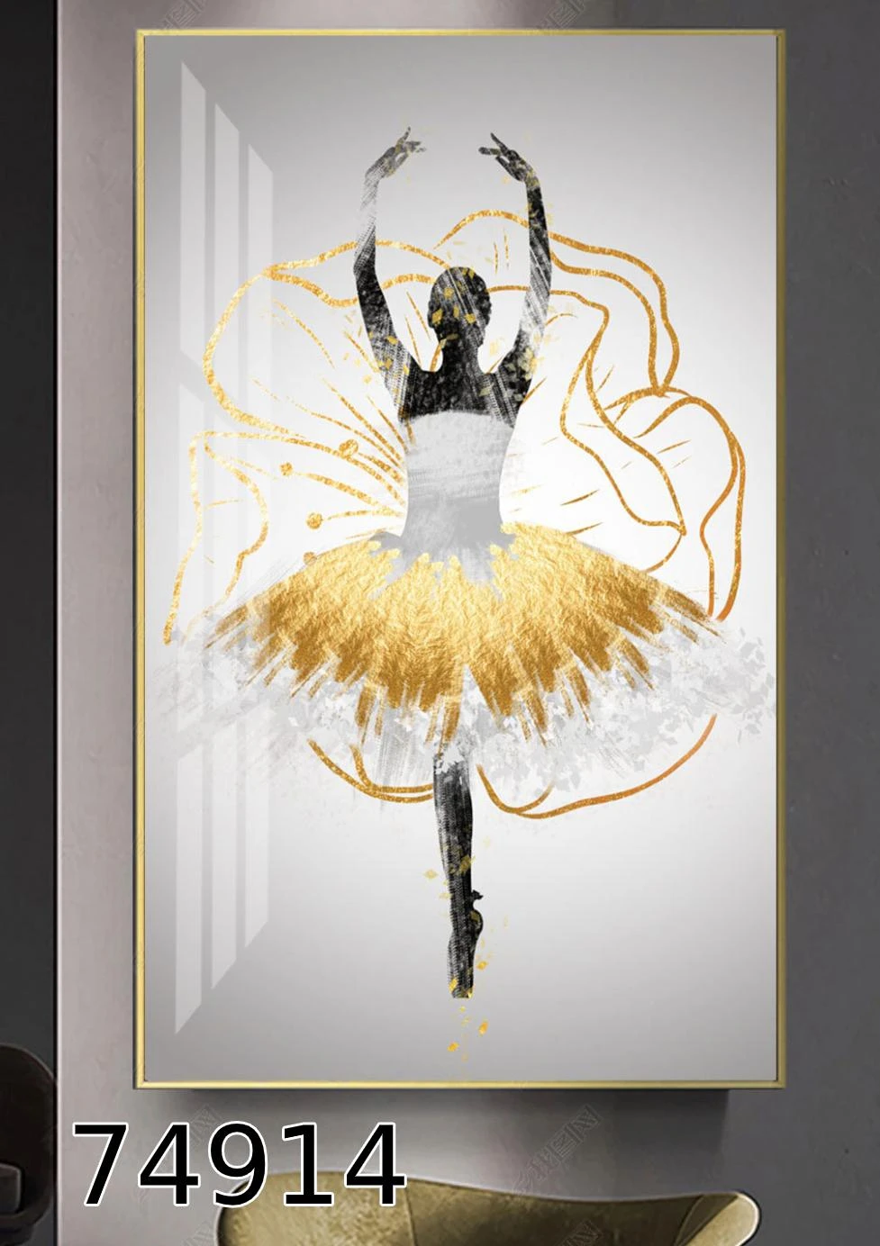 תמונה על זכוכית של רקדנית בלט בסגנון מנימליסטי לתלייה בכניסה לבית דגם 74914